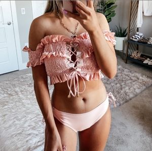 Goodnight Macaroon Girly Ruffled Crop Top Bikini
